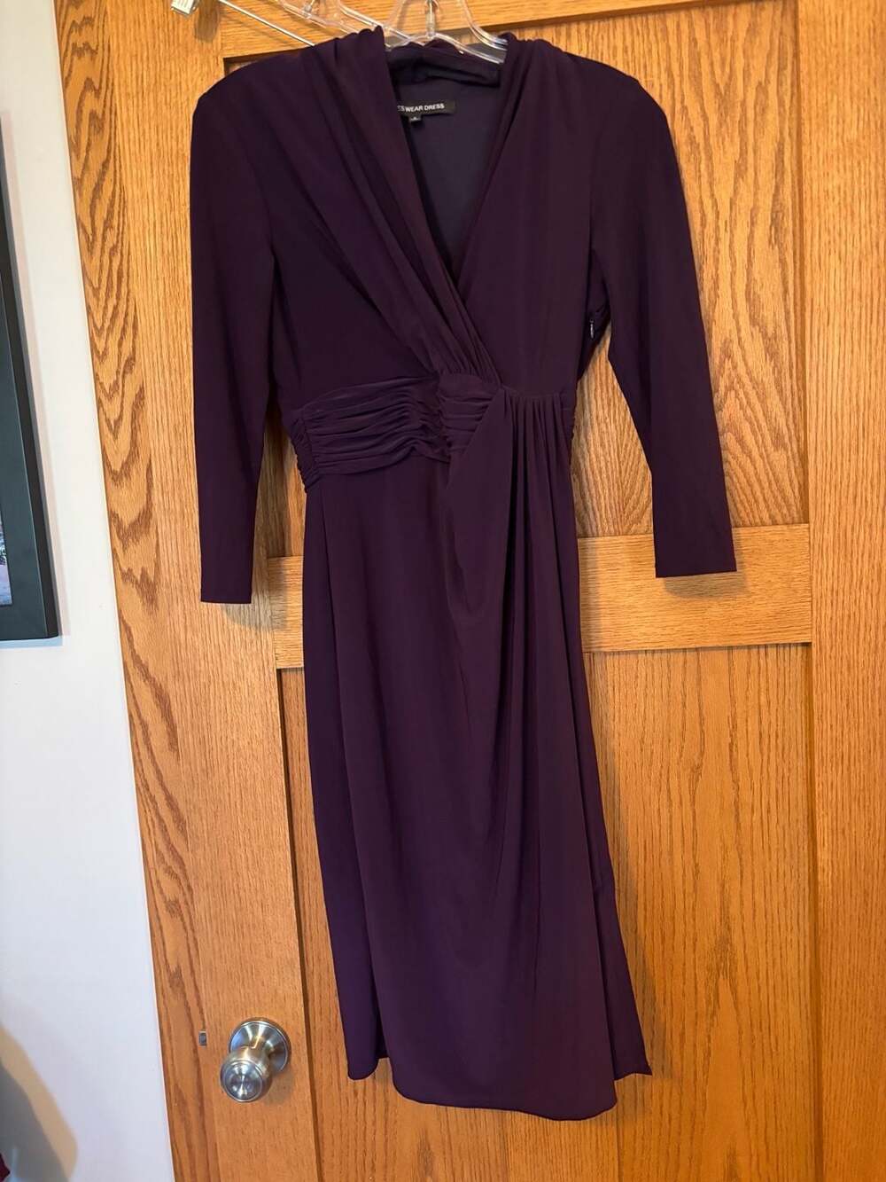 Jones Wear Dress Purple Long Sleeve Wrap Dress with Ruched Waist